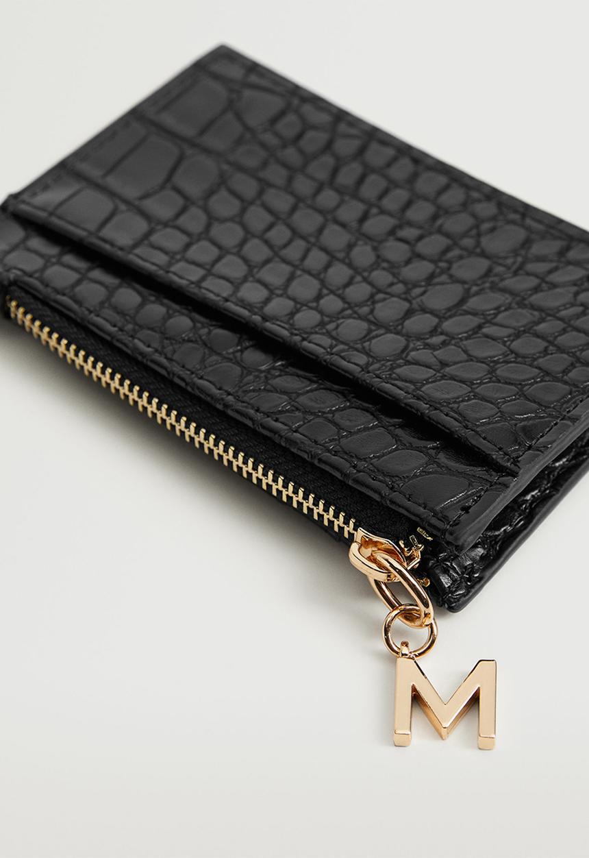 MANGO - Croc-effect card holder - black
