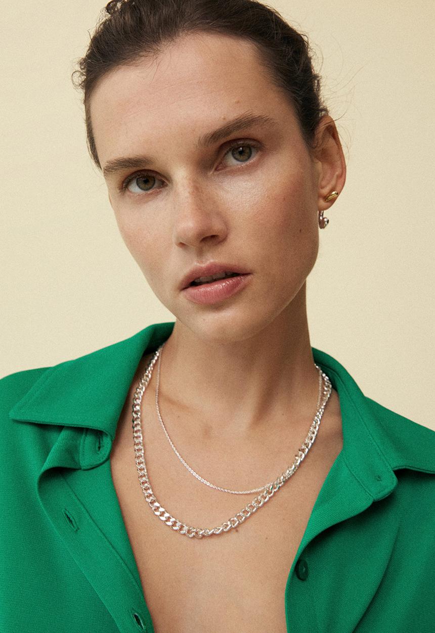MANGO - Double chain necklace - silver