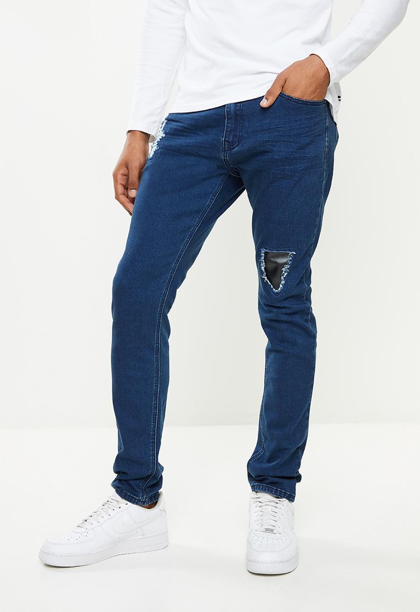 Valenta - Vibe leather inset stretch jeans - blue