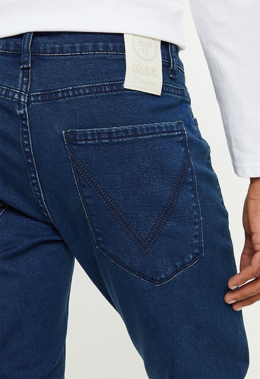 Valenta - Vibe leather inset stretch jeans - blue