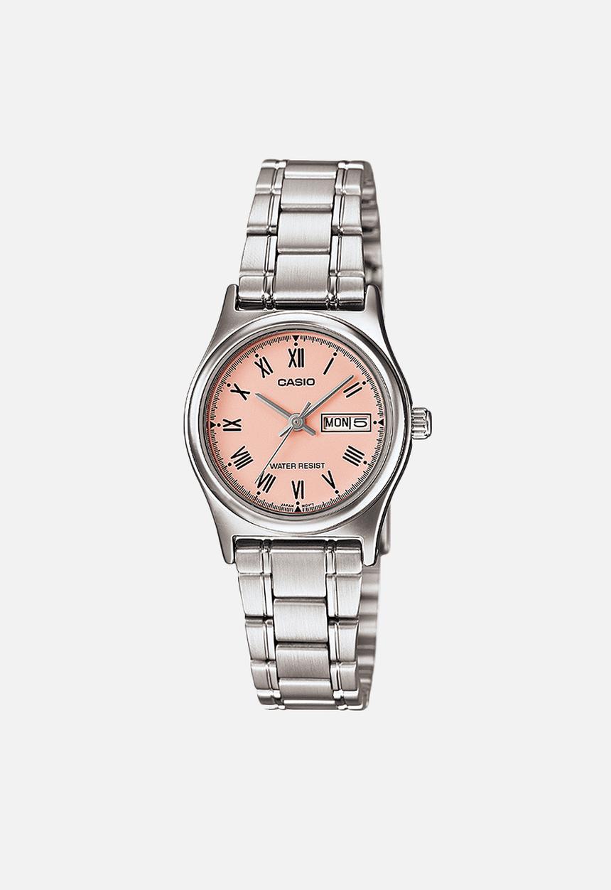 Casio - Analog day date disp - silver & pink