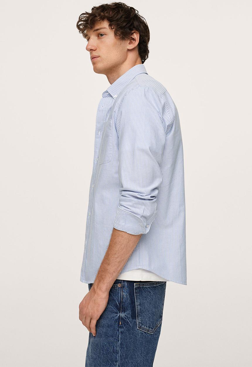 MANGO - Kodak Regular Fit Striped Cotton Shirt - Blue
