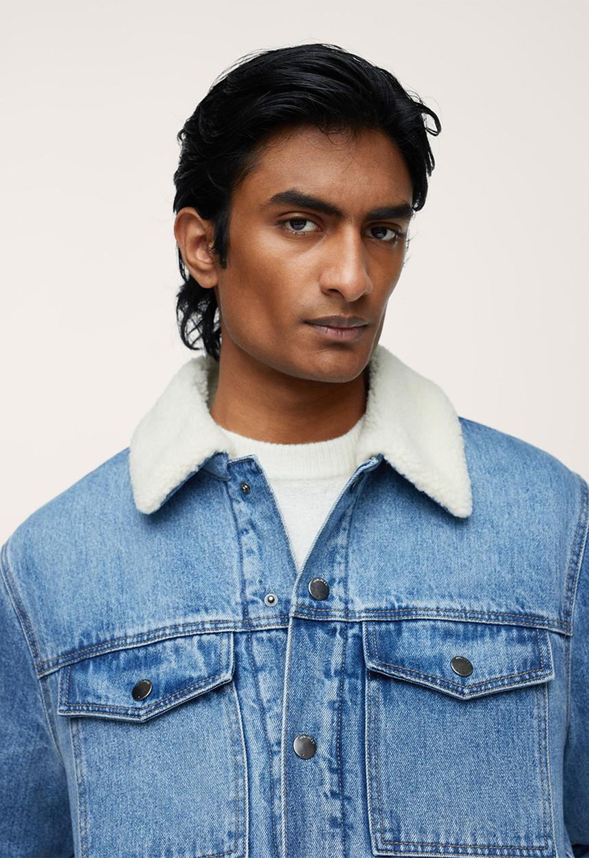 MANGO - Wasp Faux Shearling-lined Denim Jacket - Blue