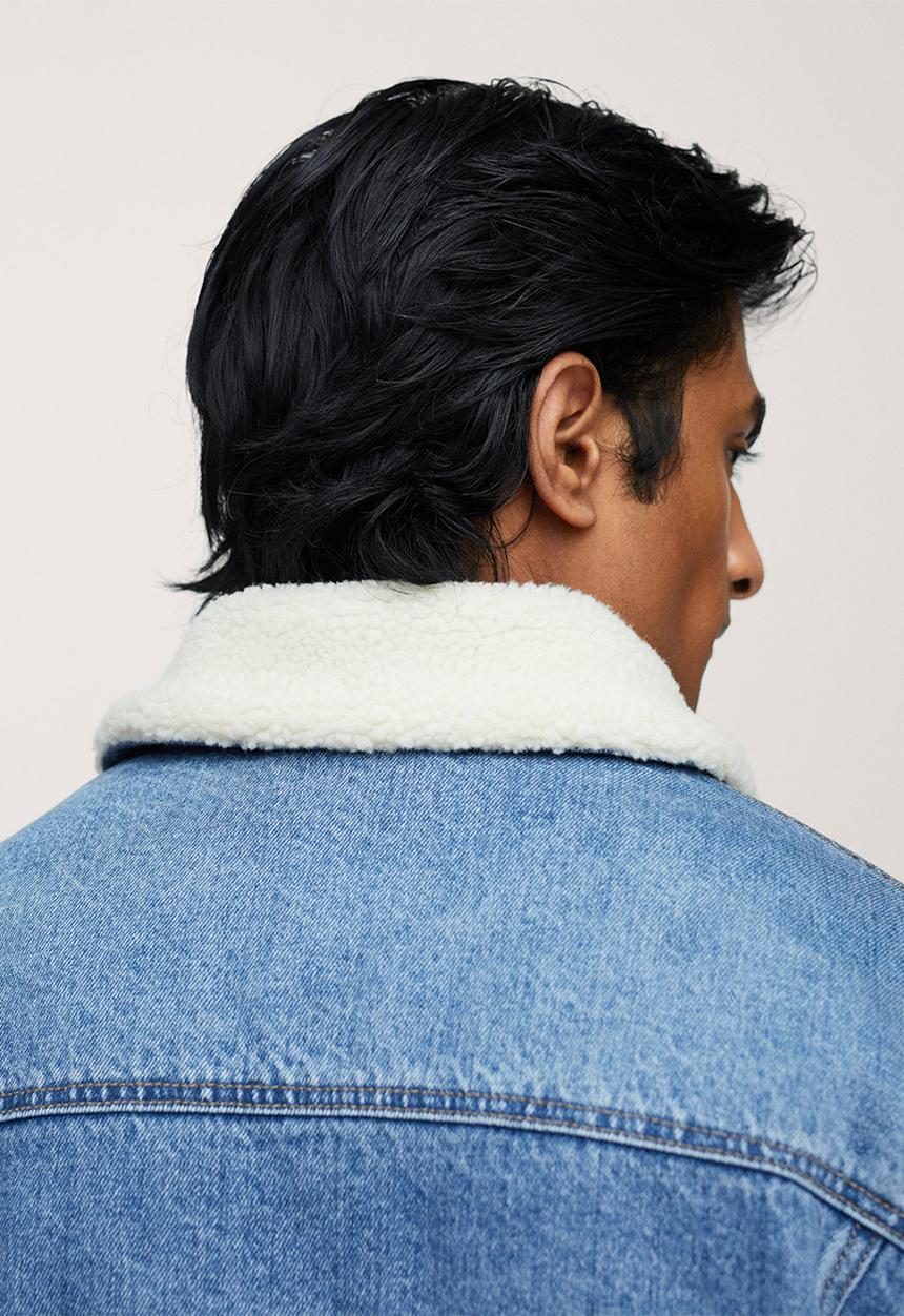 MANGO - Wasp Faux Shearling-lined Denim Jacket - Blue