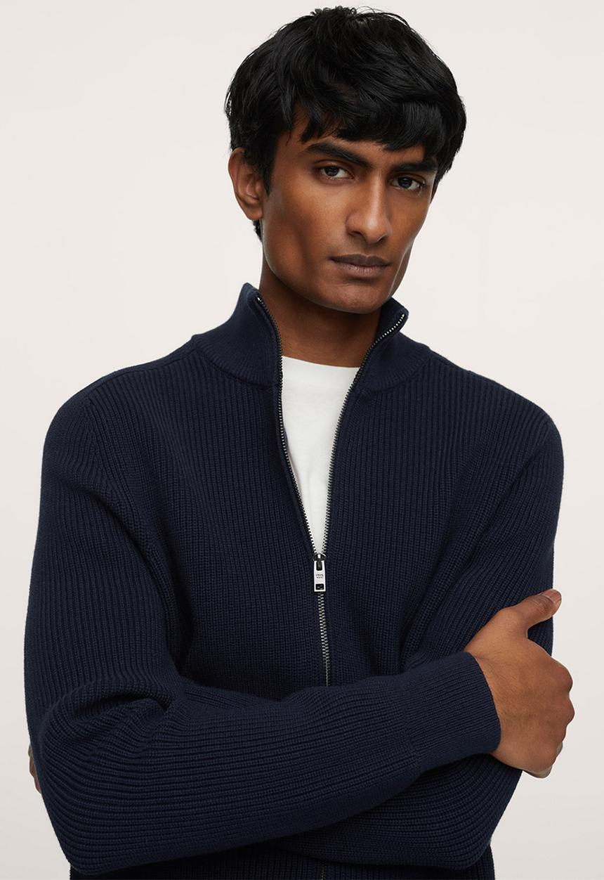 MANGO - Binger Zipped high collar Cardigan - Navy