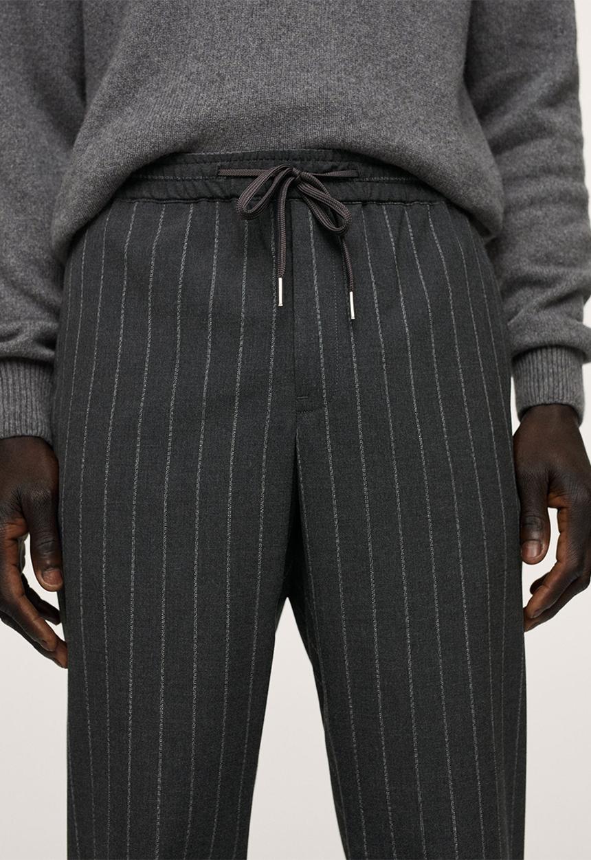 MANGO - Soller Elastic waist cotton Trousers- Black