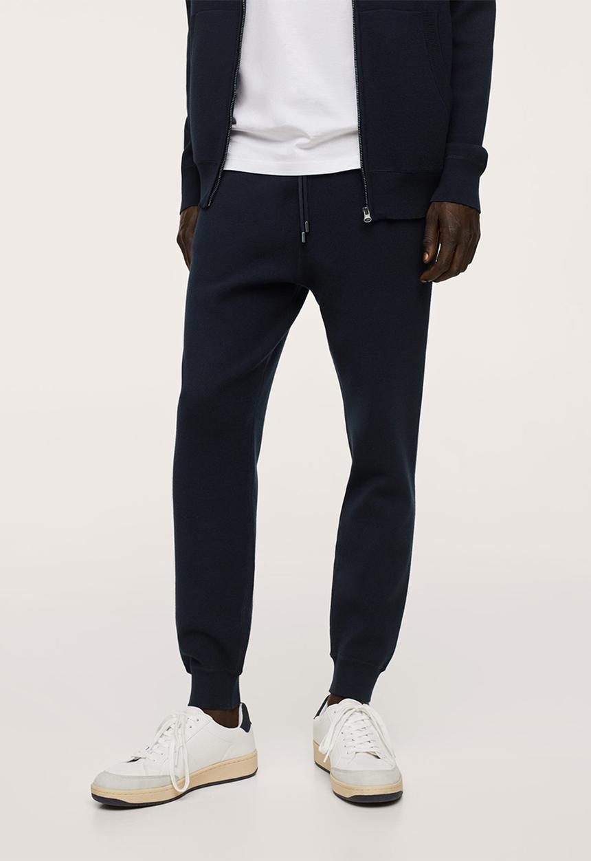 MANGO - Weekend Textured knit joggers - Navy