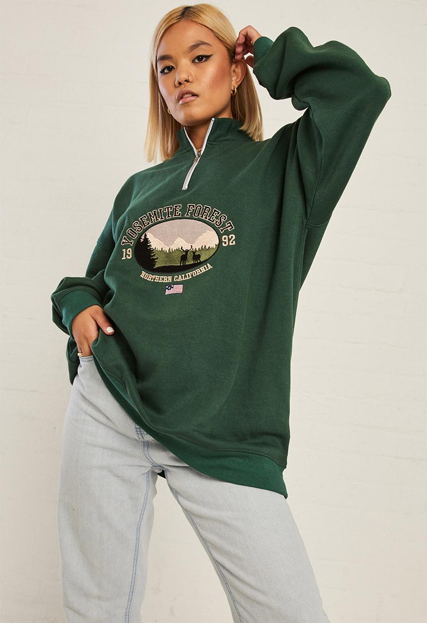 Daisy Street - Embroidered sweat - forest green