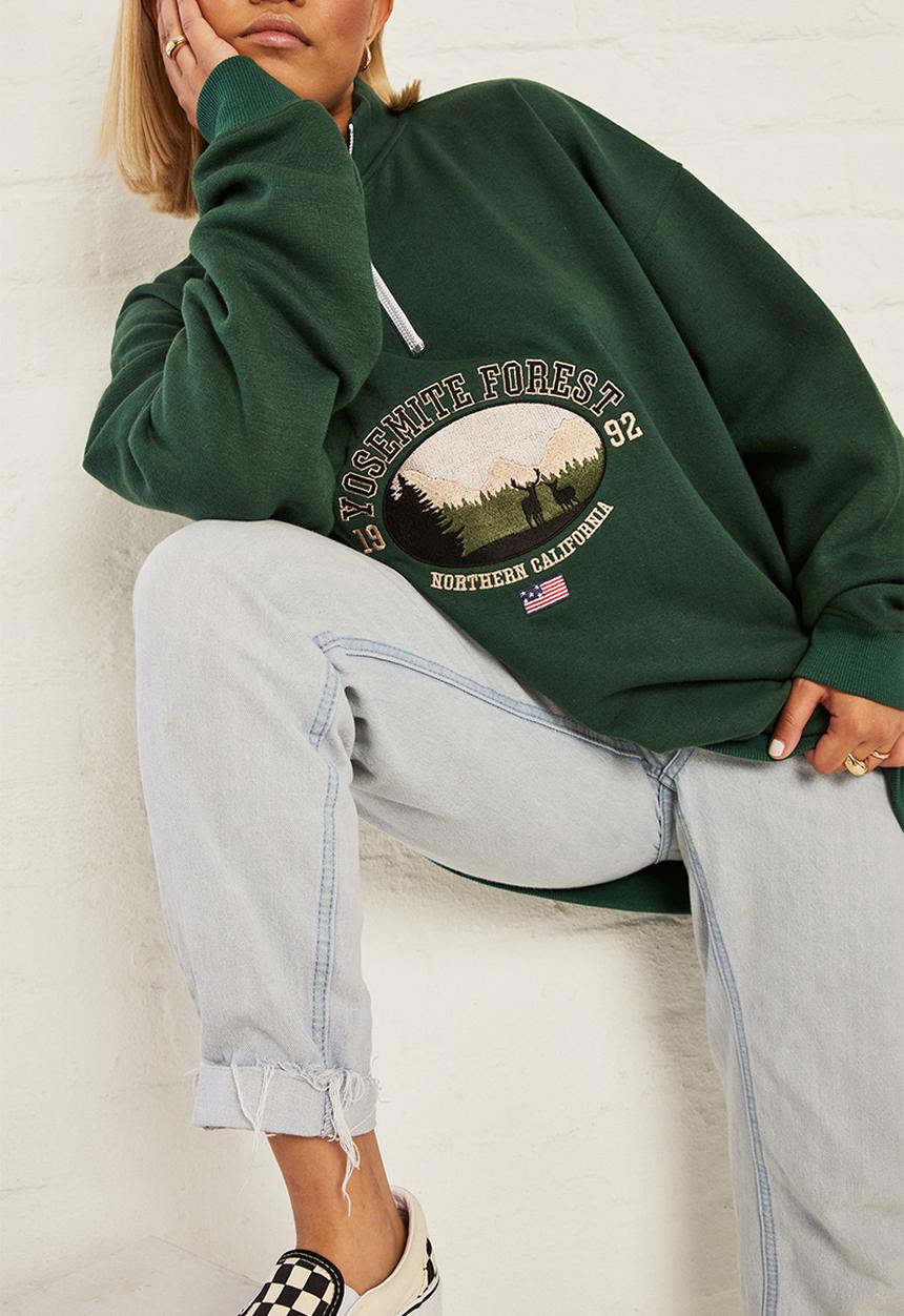 Daisy Street - Embroidered sweat - forest green