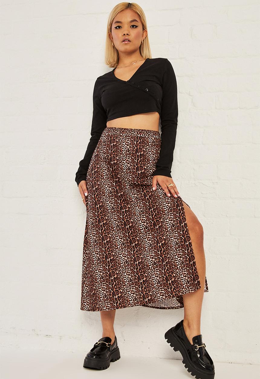 Daisy Street - Split midi skirt - brown leopard print