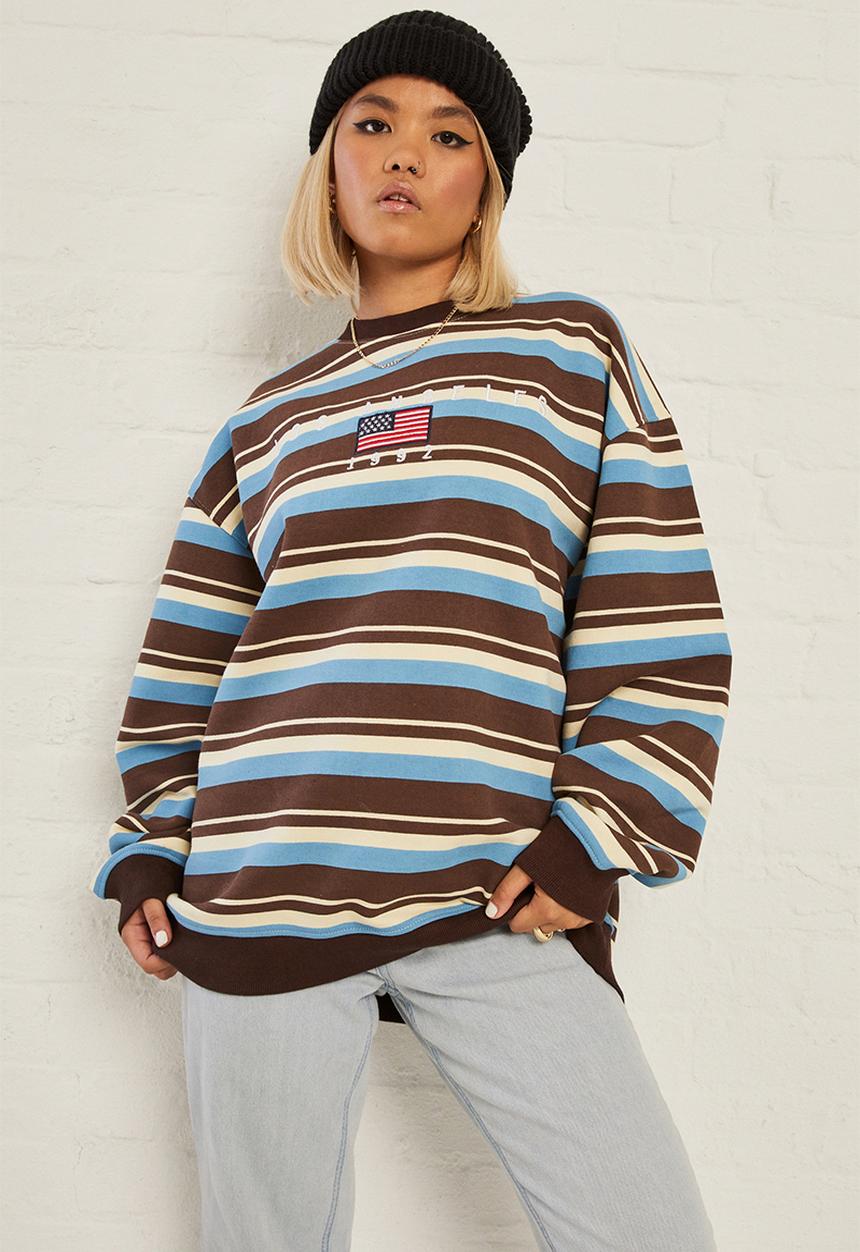 Daisy Street - La sweat - brown blue stripe