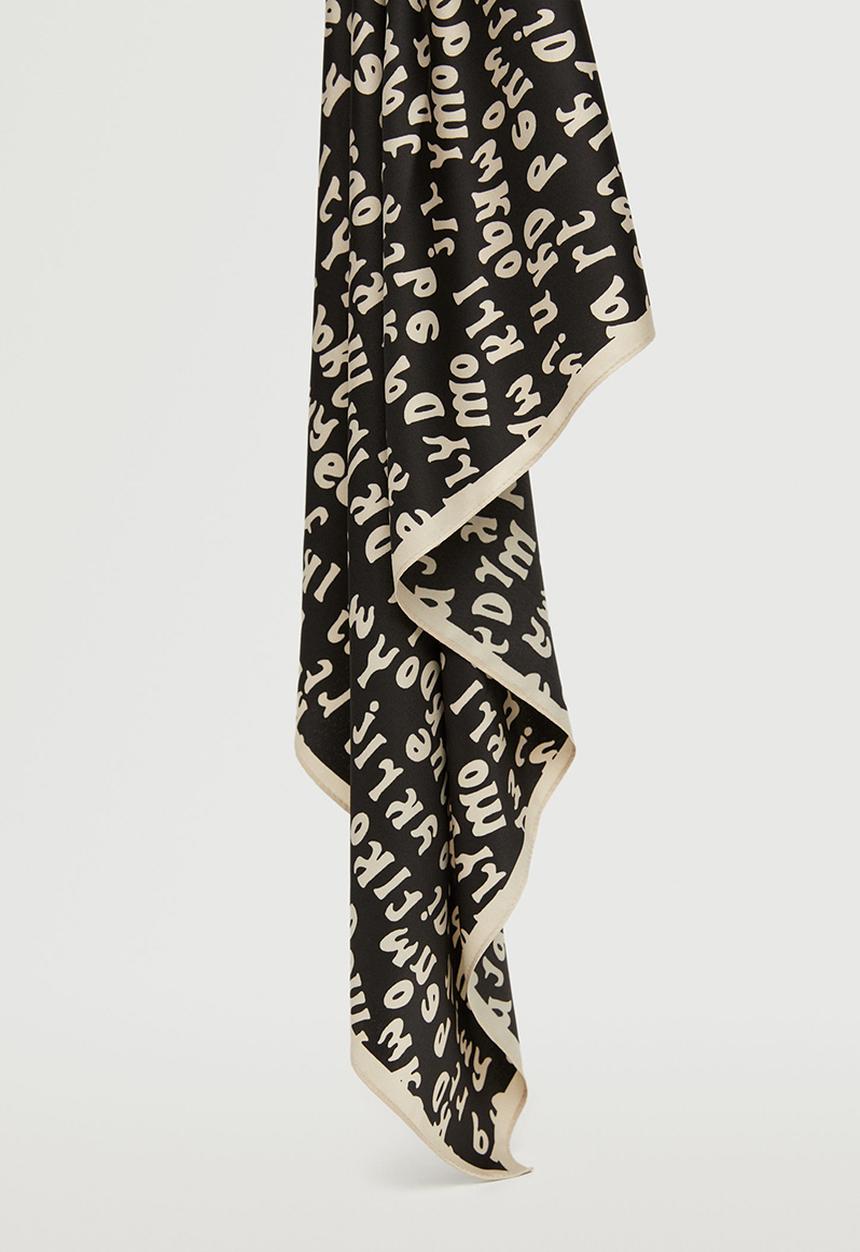 MANGO - Letters print handkerchief - black & neutral 