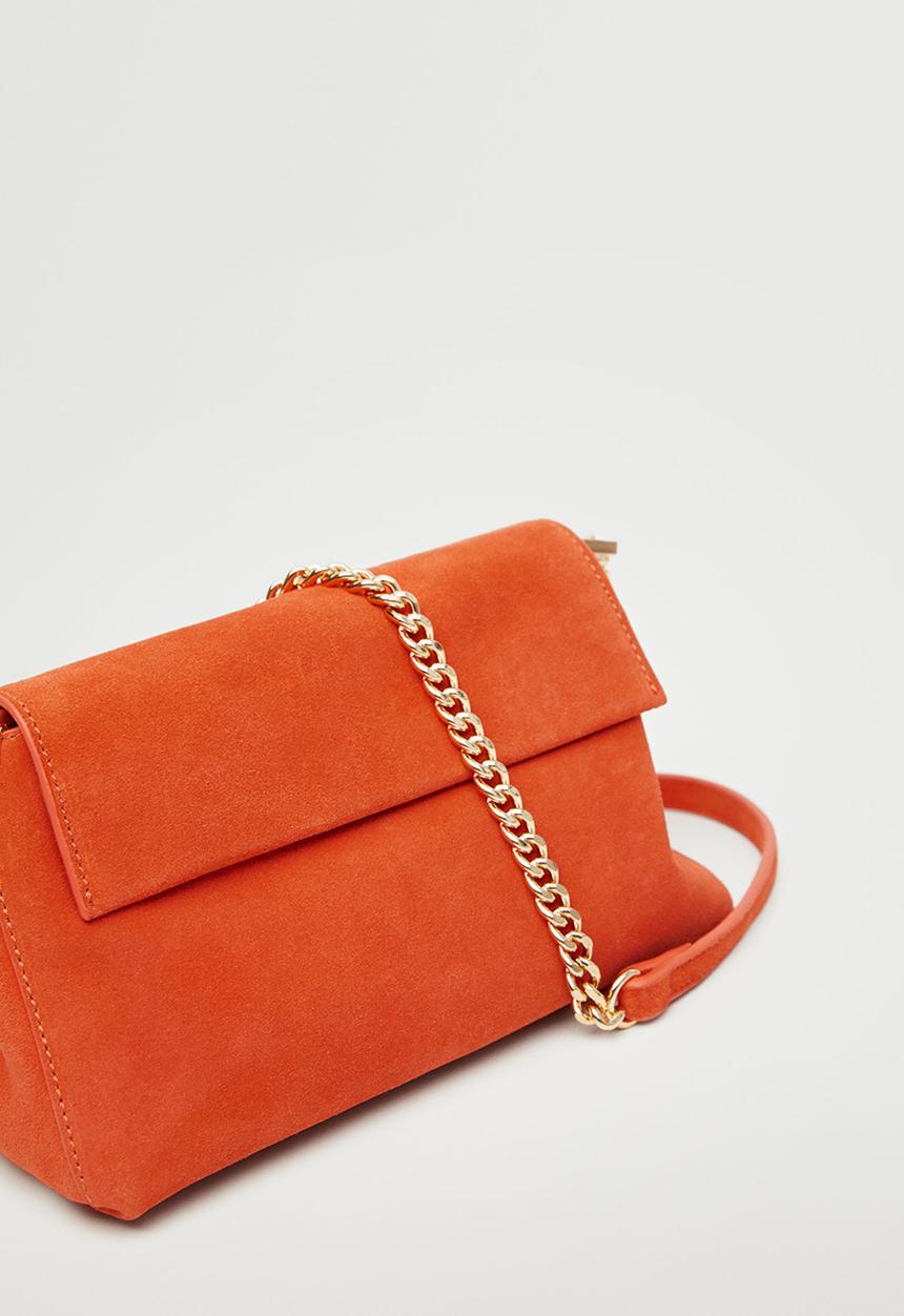 MANGO - Leather shoulder bag - orange