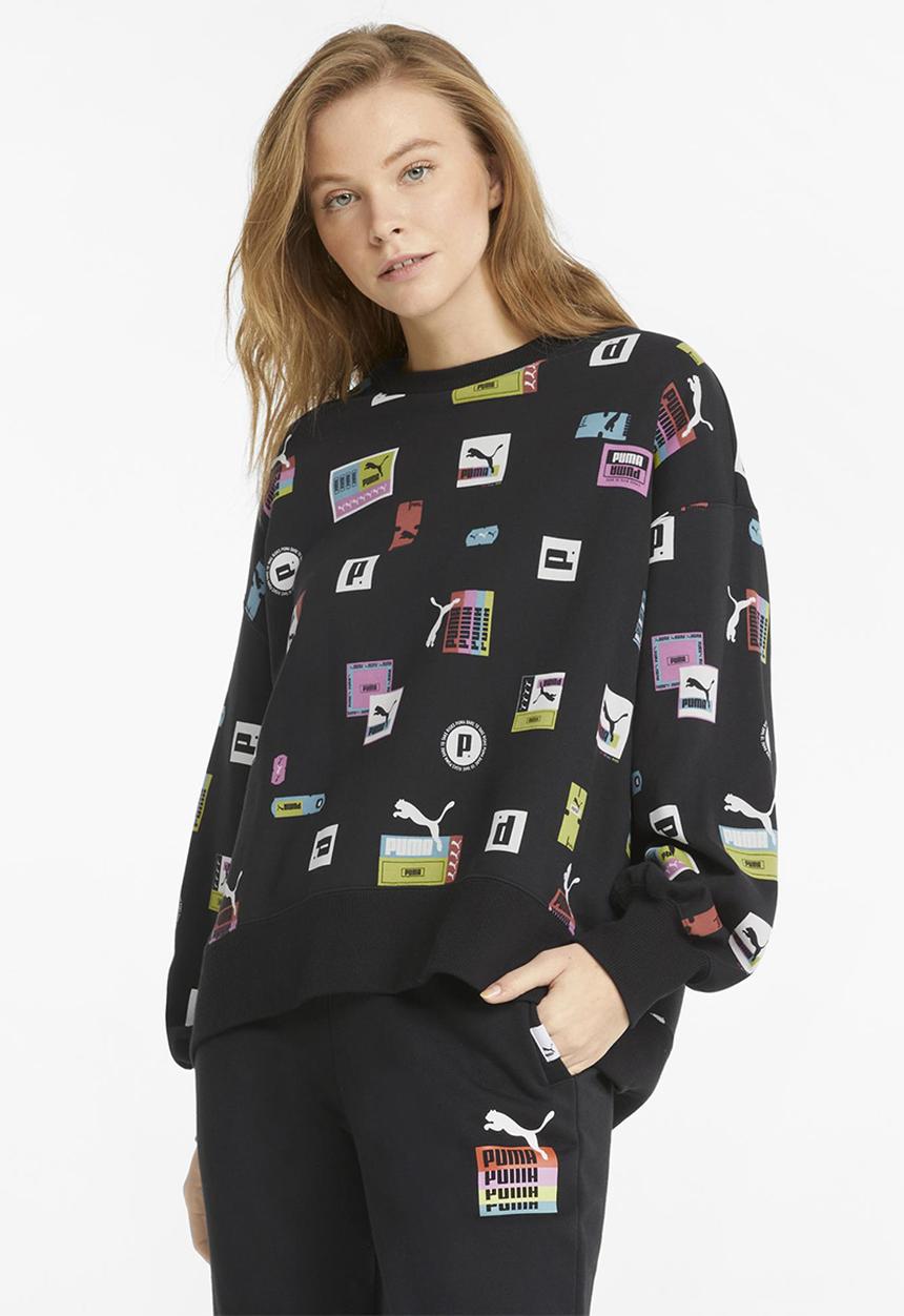 PUMA - Love oversized aop crew - black