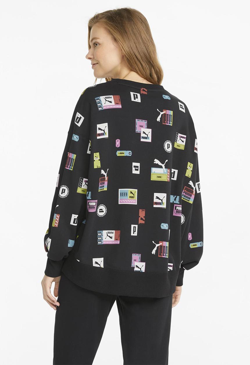 PUMA - Love oversized aop crew - black