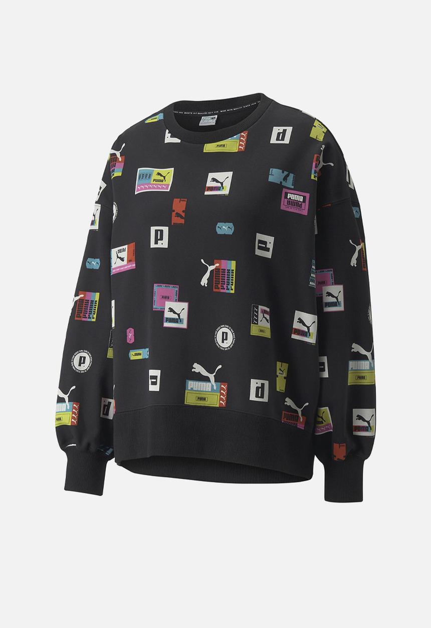 PUMA - Love oversized aop crew - black
