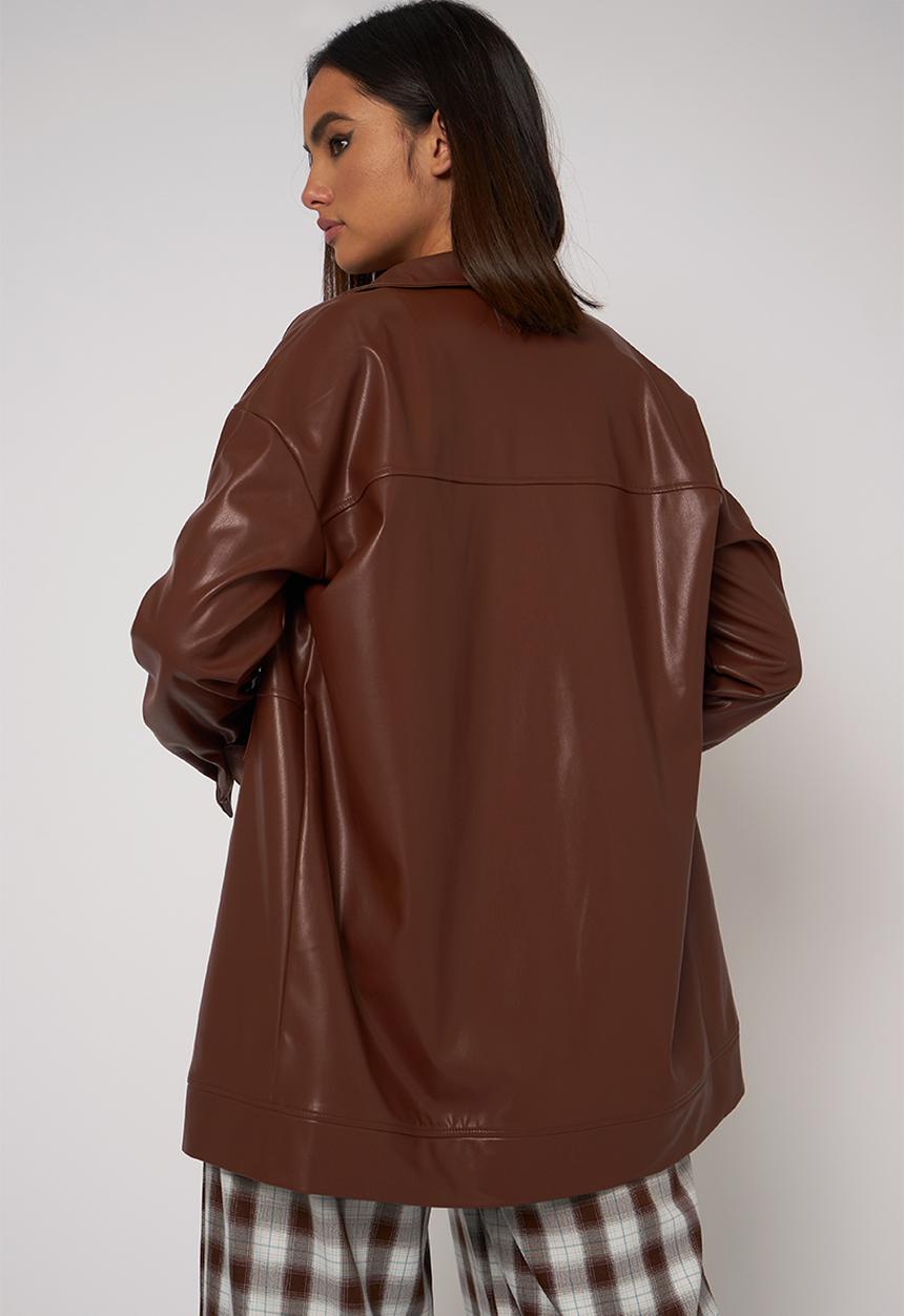 Daisy Street - Pu shacket - brown