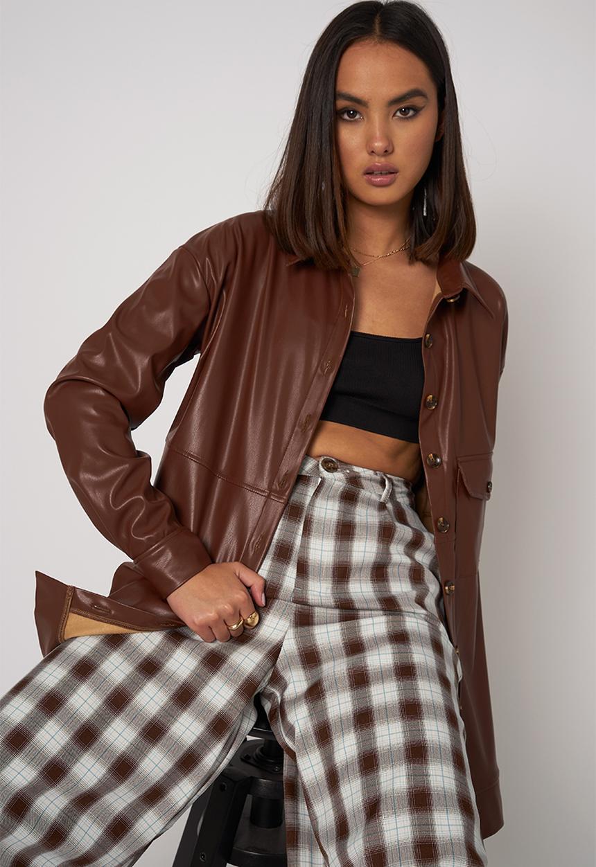 Daisy Street - Pu shacket - brown