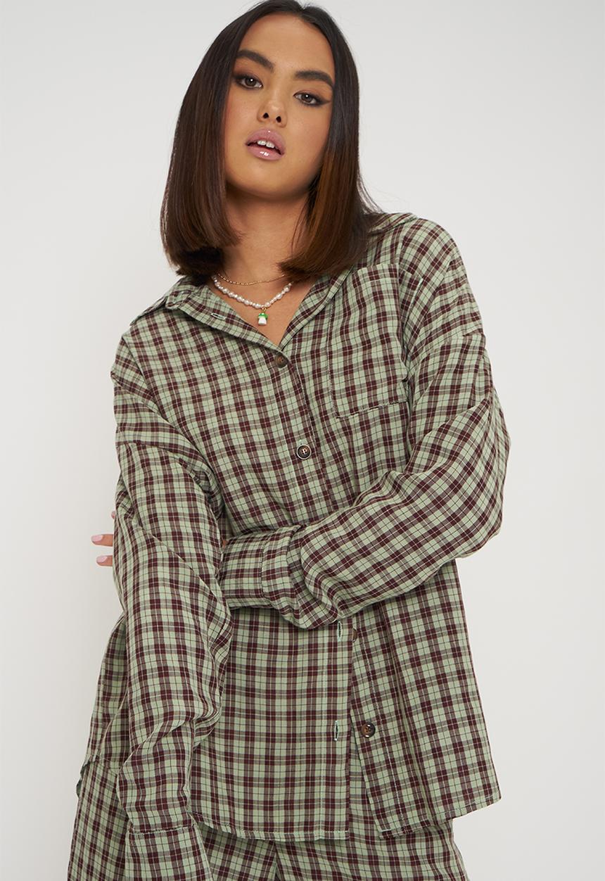 Daisy Street - Lucy shirt - sage brown check