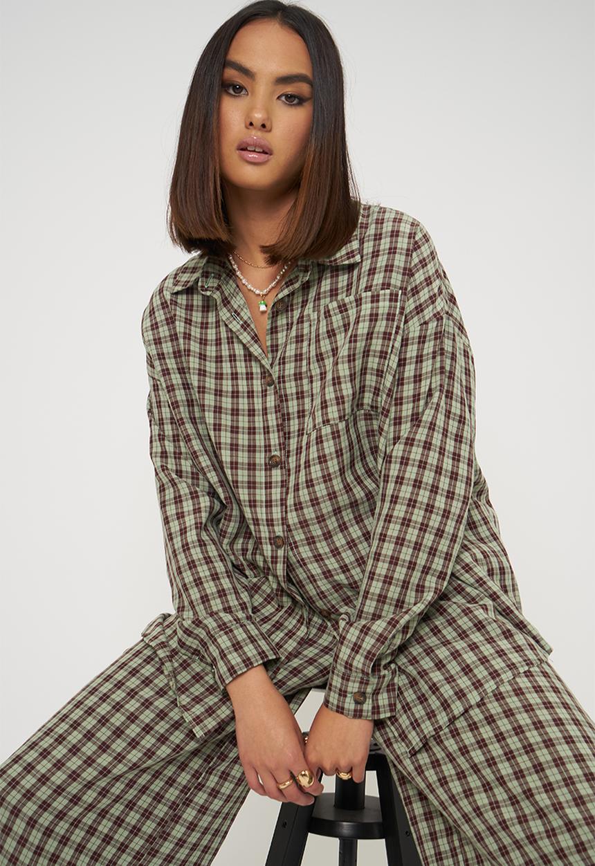 Daisy Street - Lucy shirt - sage brown check