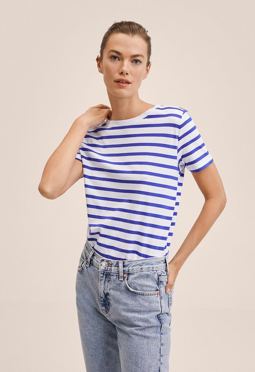 MANGO - T-shirt chalaca - blue & white