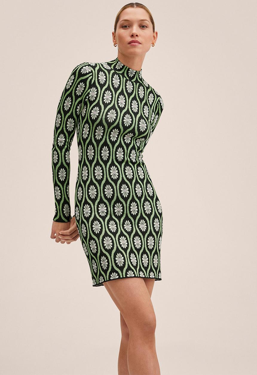MANGO - Dress floreta - black & green 