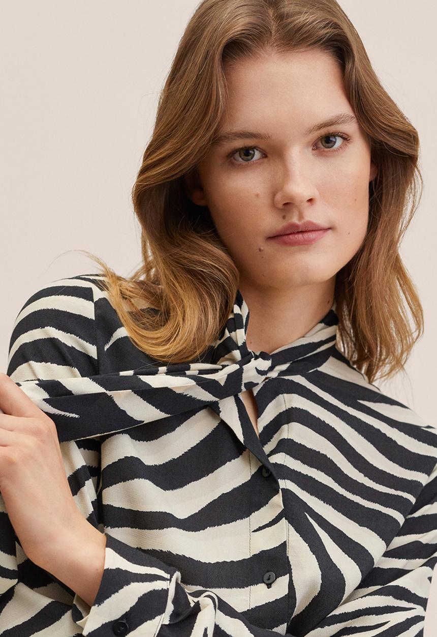 MANGO - Blouse jare - black & cream