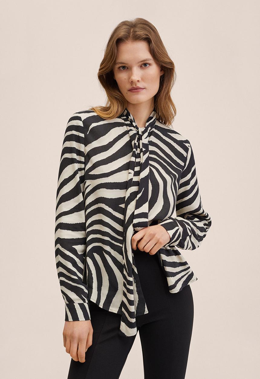 MANGO - Blouse jare - black & cream