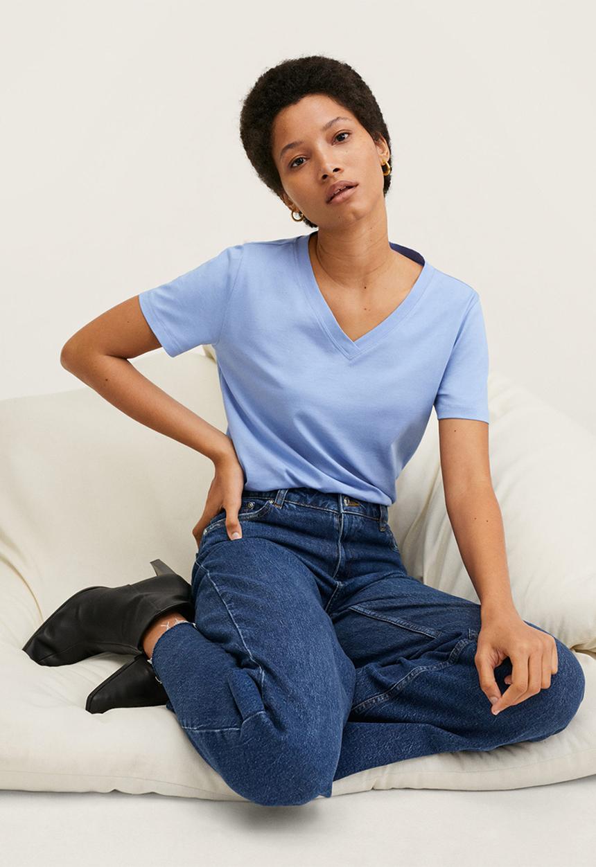 MANGO - T-shirt chalapi - light blue