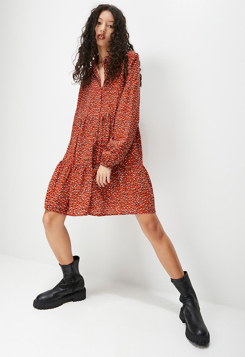 Blake - Printed tiered shirt dress - red print