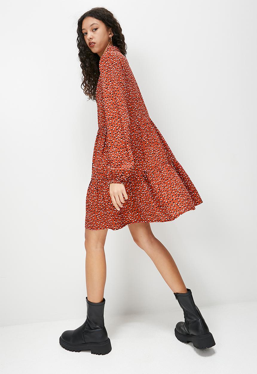 Blake - Printed tiered shirt dress - red print