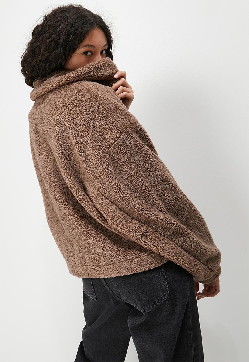 Blake - Zip thru teddy jacket - choc