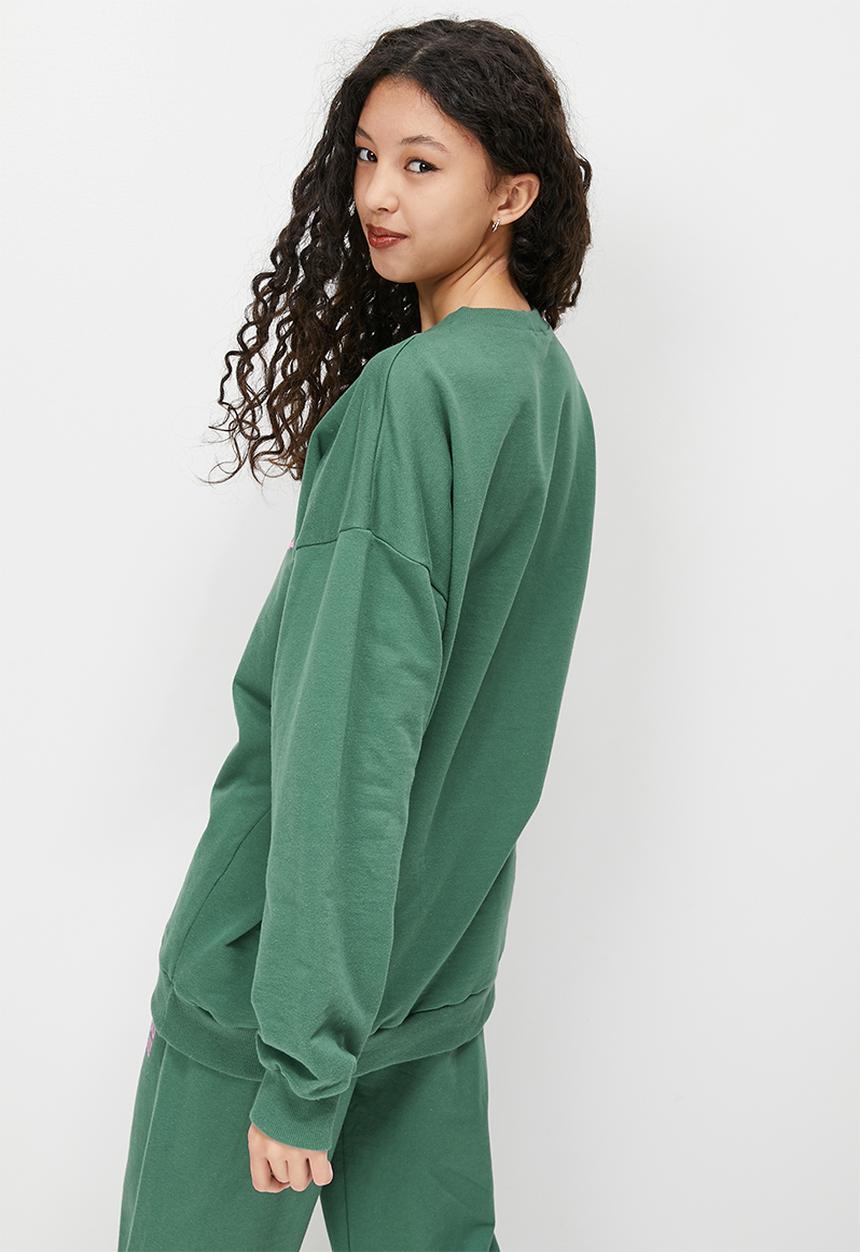 Blake - Graphic oversize crew sweat  - emerald