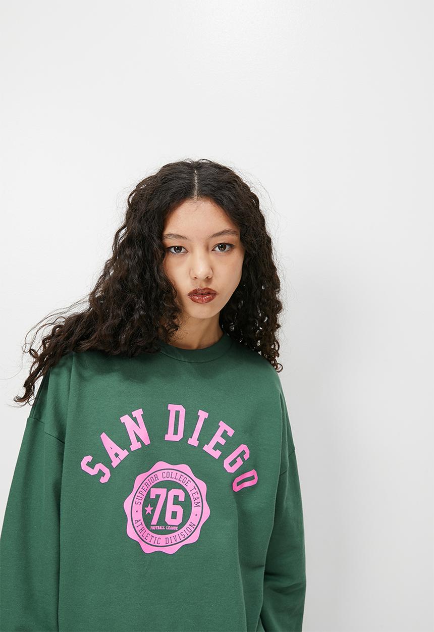 Blake - Graphic oversize crew sweat  - emerald