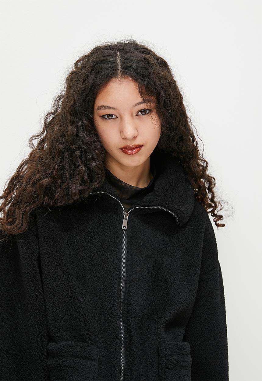 Blake - Zip thru teddy jacket - black