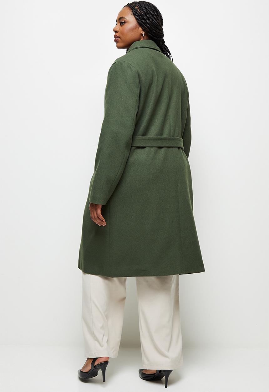 edit Plus - D-ring belted melton coat - fatigue