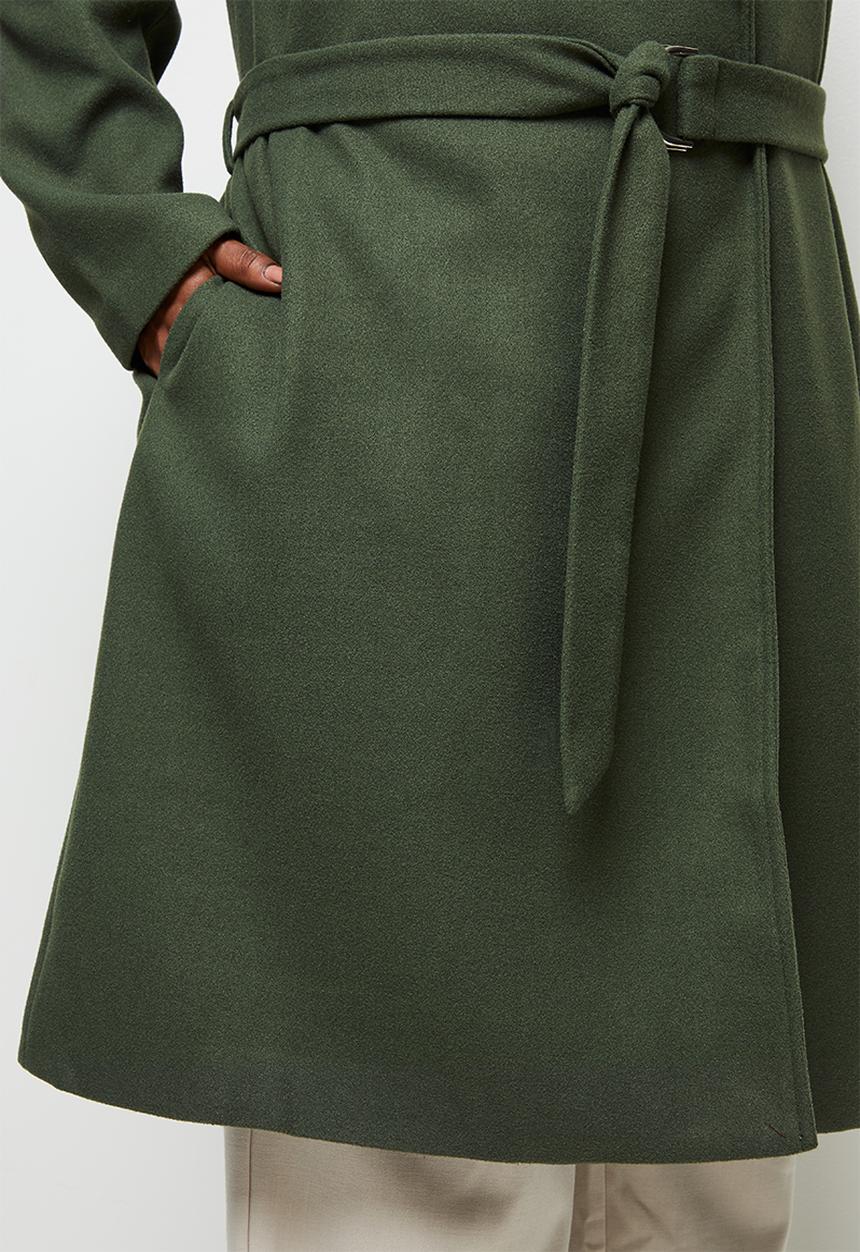 edit Plus - D-ring belted melton coat - fatigue