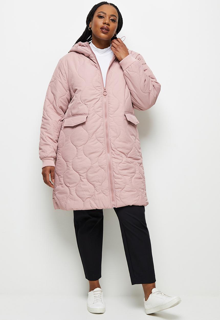 edit Plus - Diagonal quilt hooded puffer - light mauve