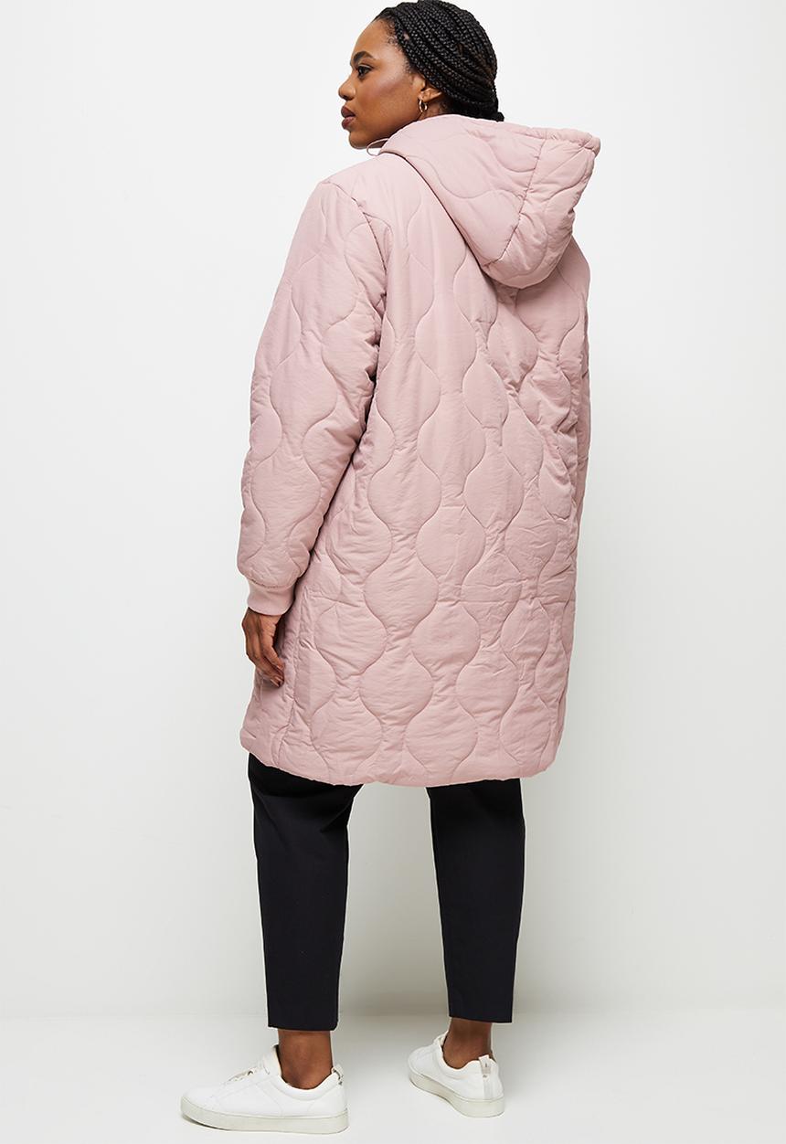 edit Plus - Diagonal quilt hooded puffer - light mauve