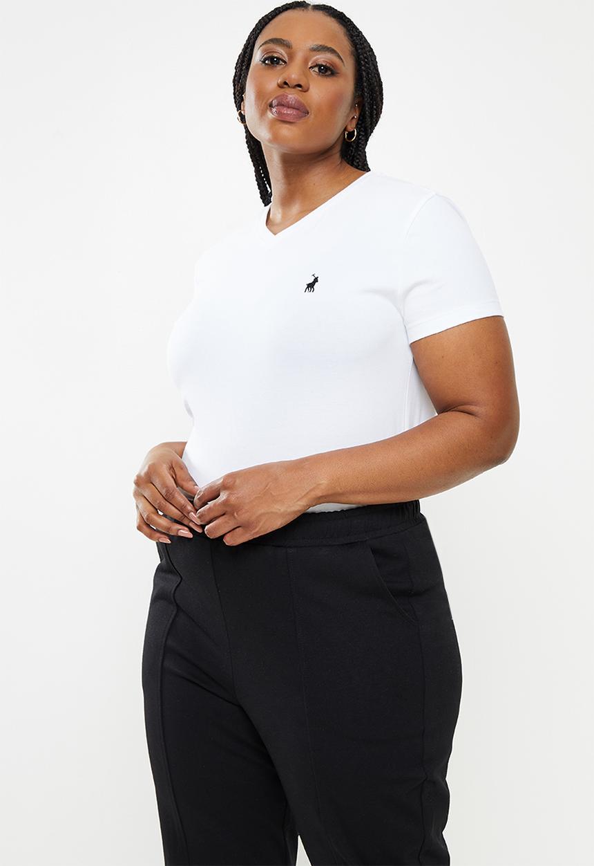 POLO - Plus wmn kelly short sleeve vneck stretch T-shirt - white