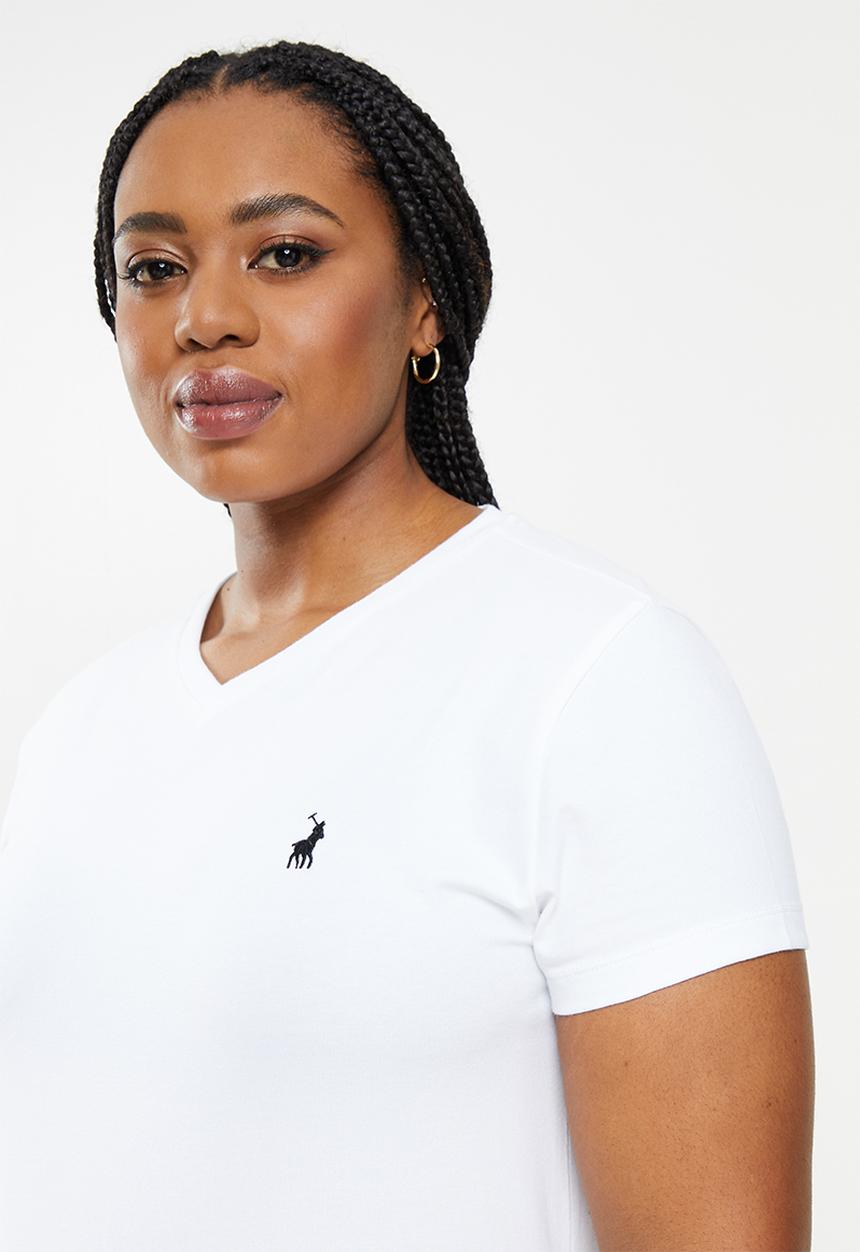 POLO - Plus wmn kelly short sleeve vneck stretch T-shirt - white