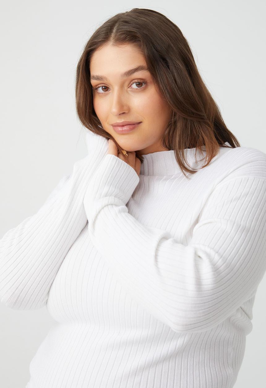 Cotton On - Curve ribbing mock neck pullover - white