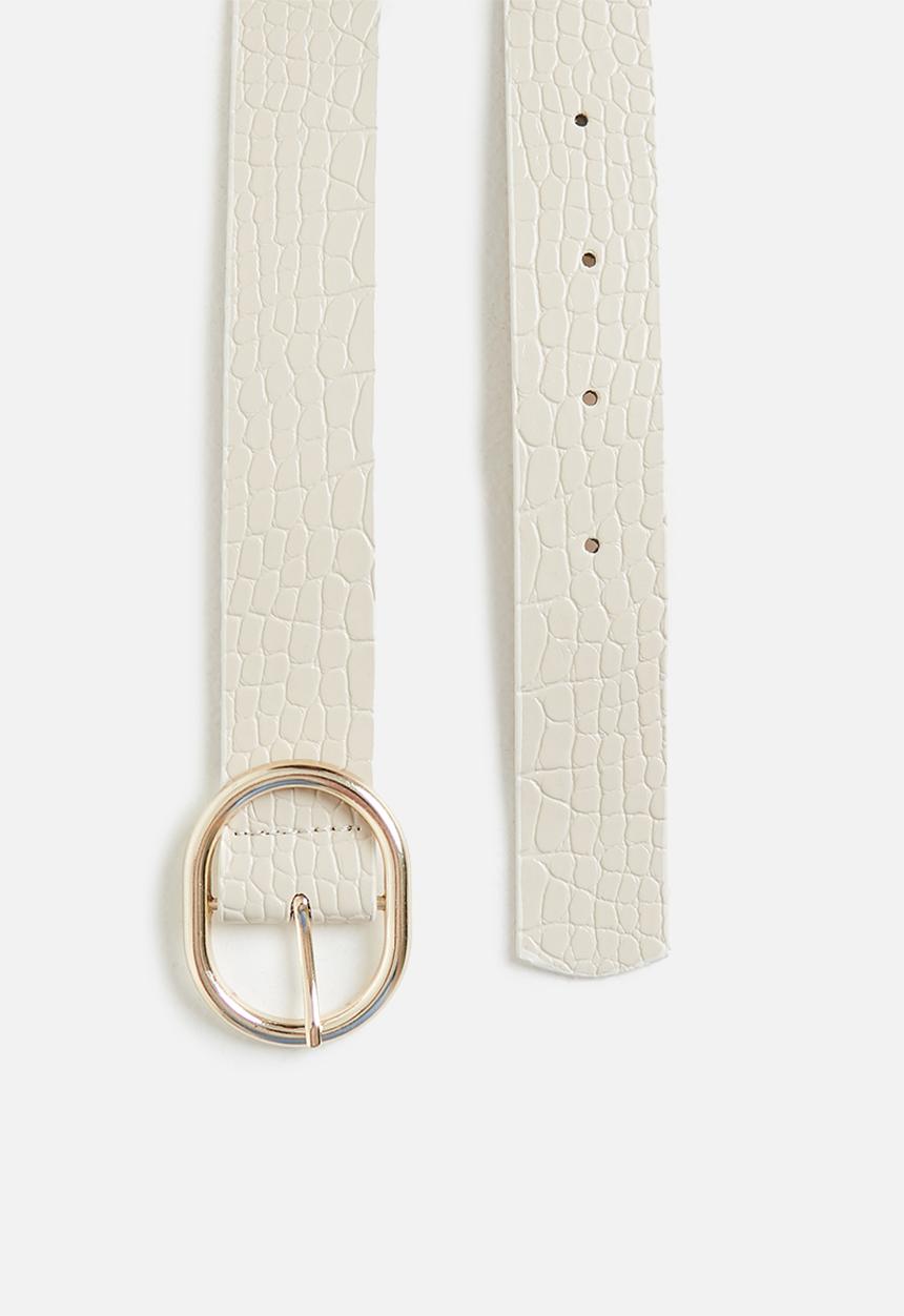 Trendyol - Faux croc circle buckle belts - brown & cream
