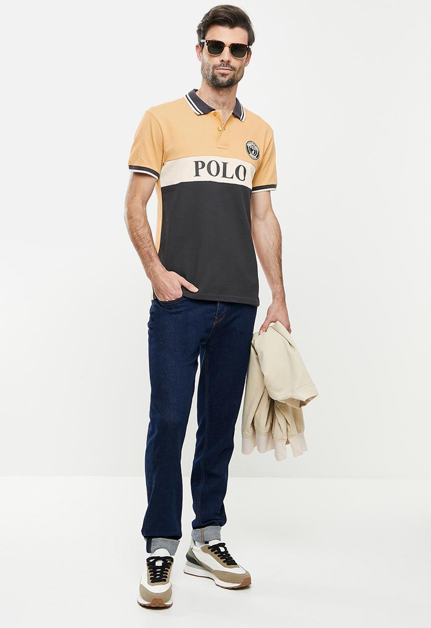 POLO - Mns colourblock short sleeve golfer - rust