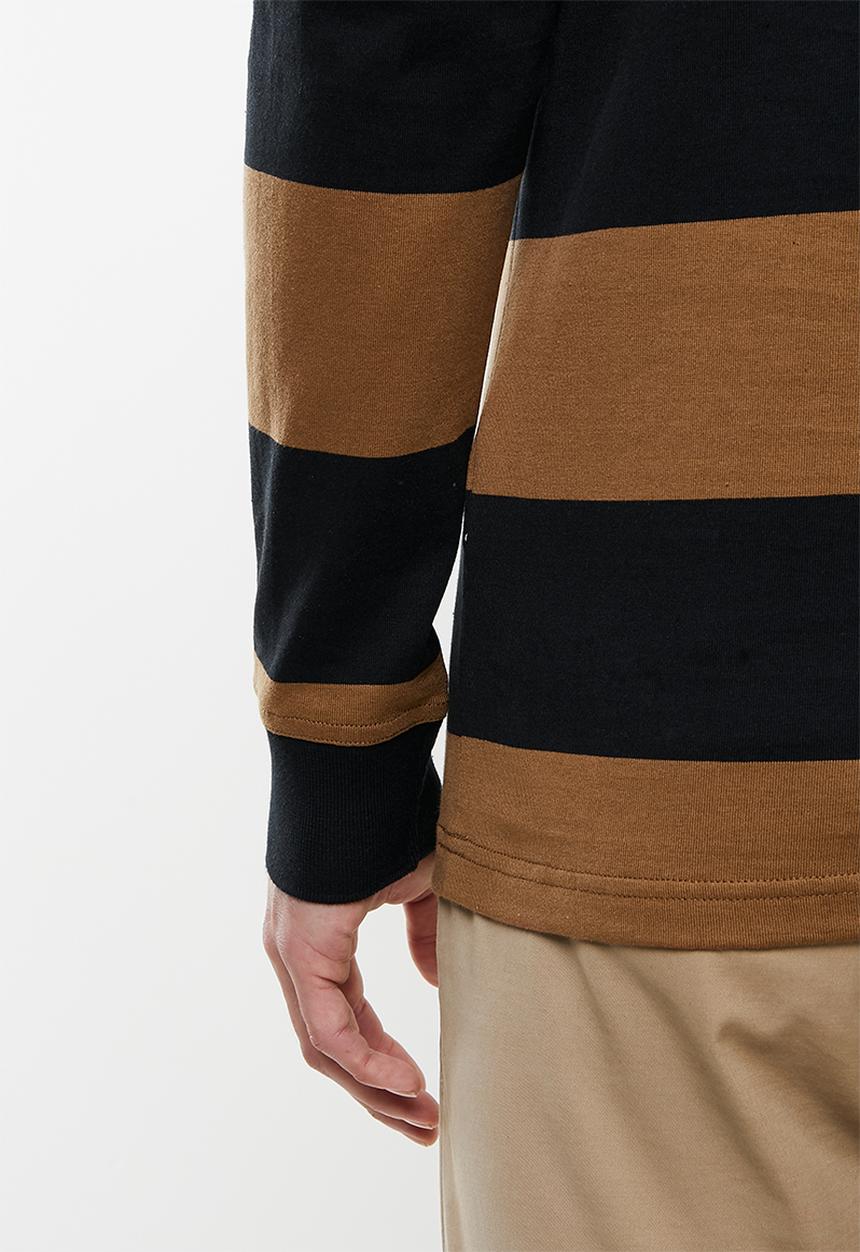 POLO - Thick Stripe Pima Long Sleeve Golfer - Brown & Black