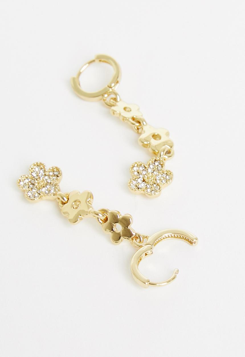 Rubi - Premium drop huggie hoop - gold plated diamante flower