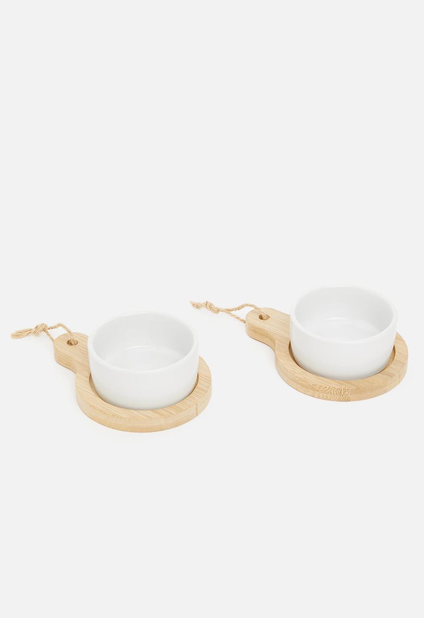 Excellent Houseware - Wood serving tray with porcelain bowls