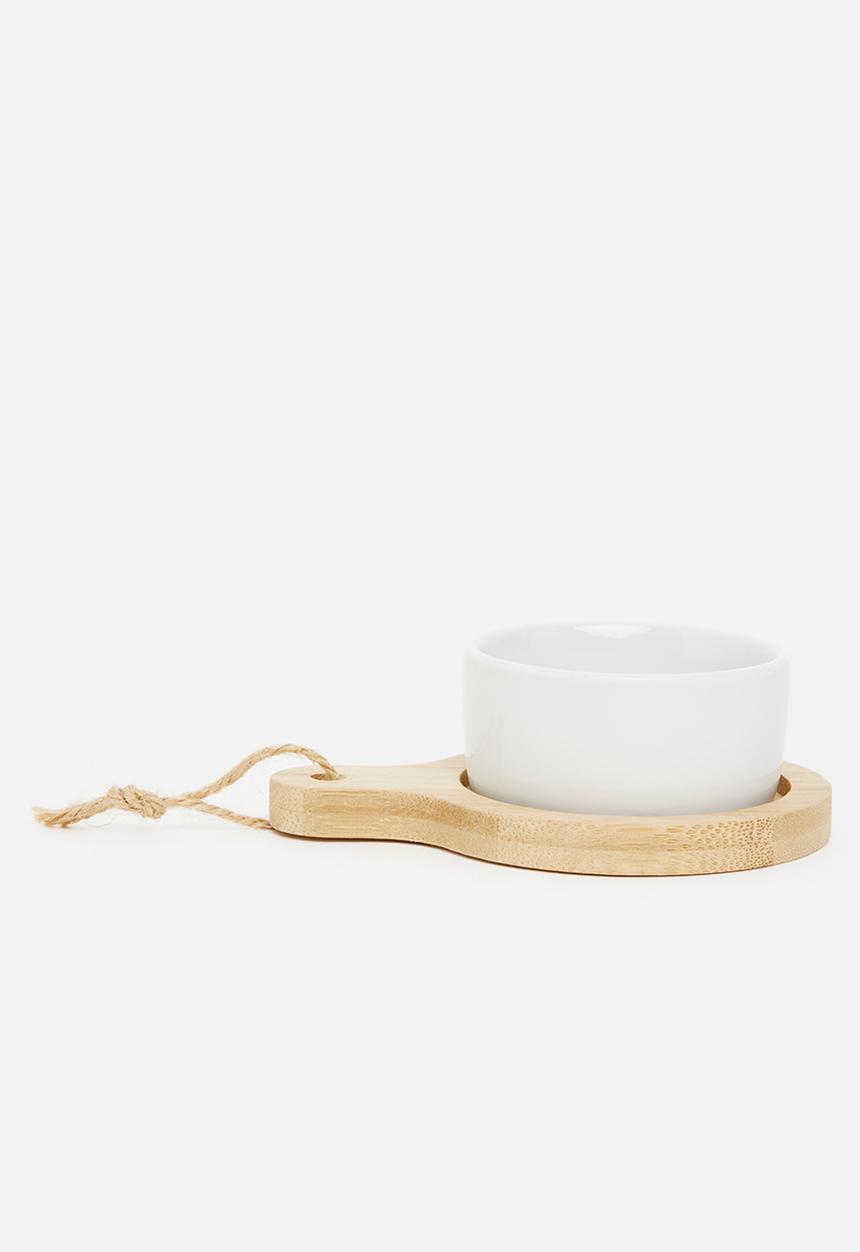 Excellent Houseware - Wood serving tray with porcelain bowls
