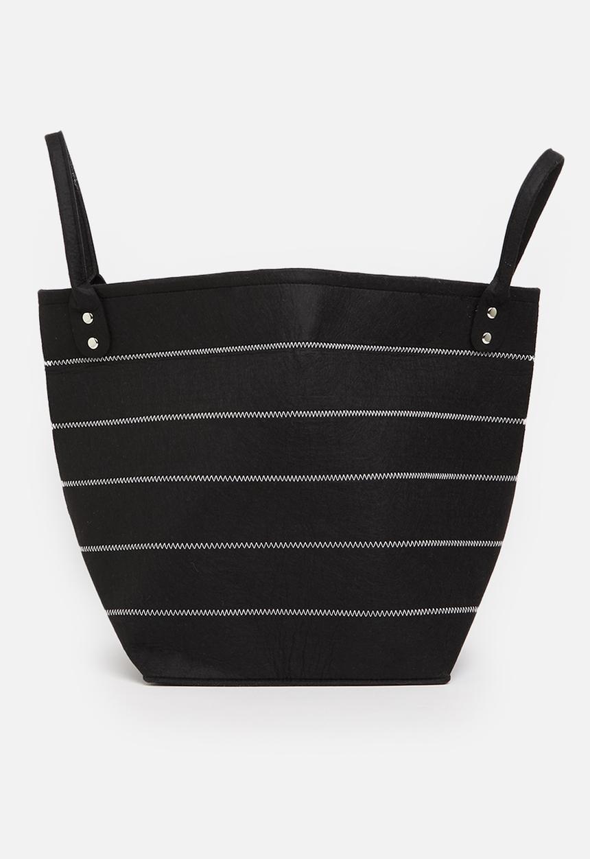 Sixth Floor - Striped felt basket - black