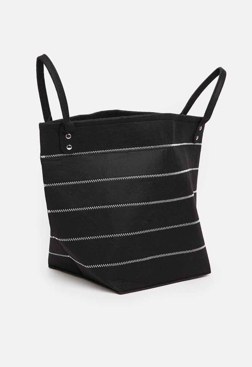 Sixth Floor - Striped felt basket - black